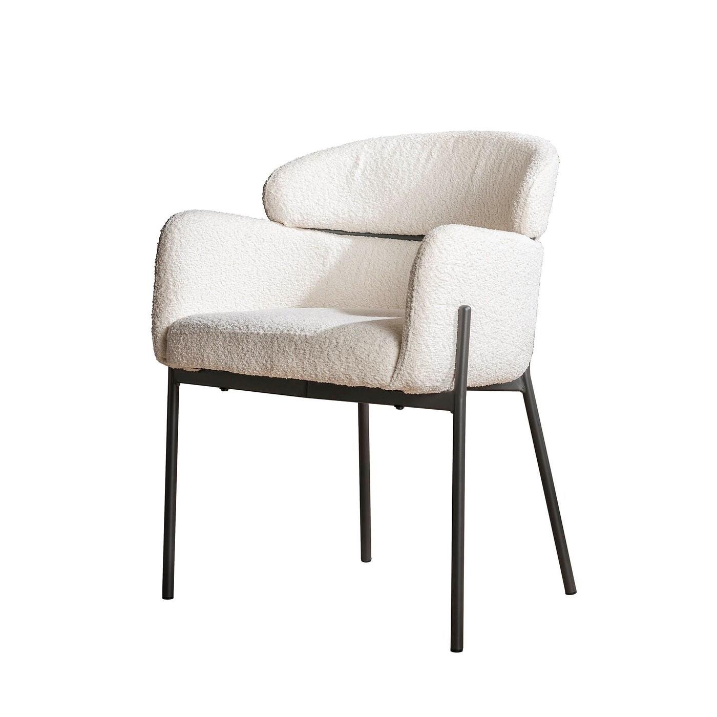 Giga Meubel - Armstoel Ronde Rug Bouclé Wit  - Set van 2