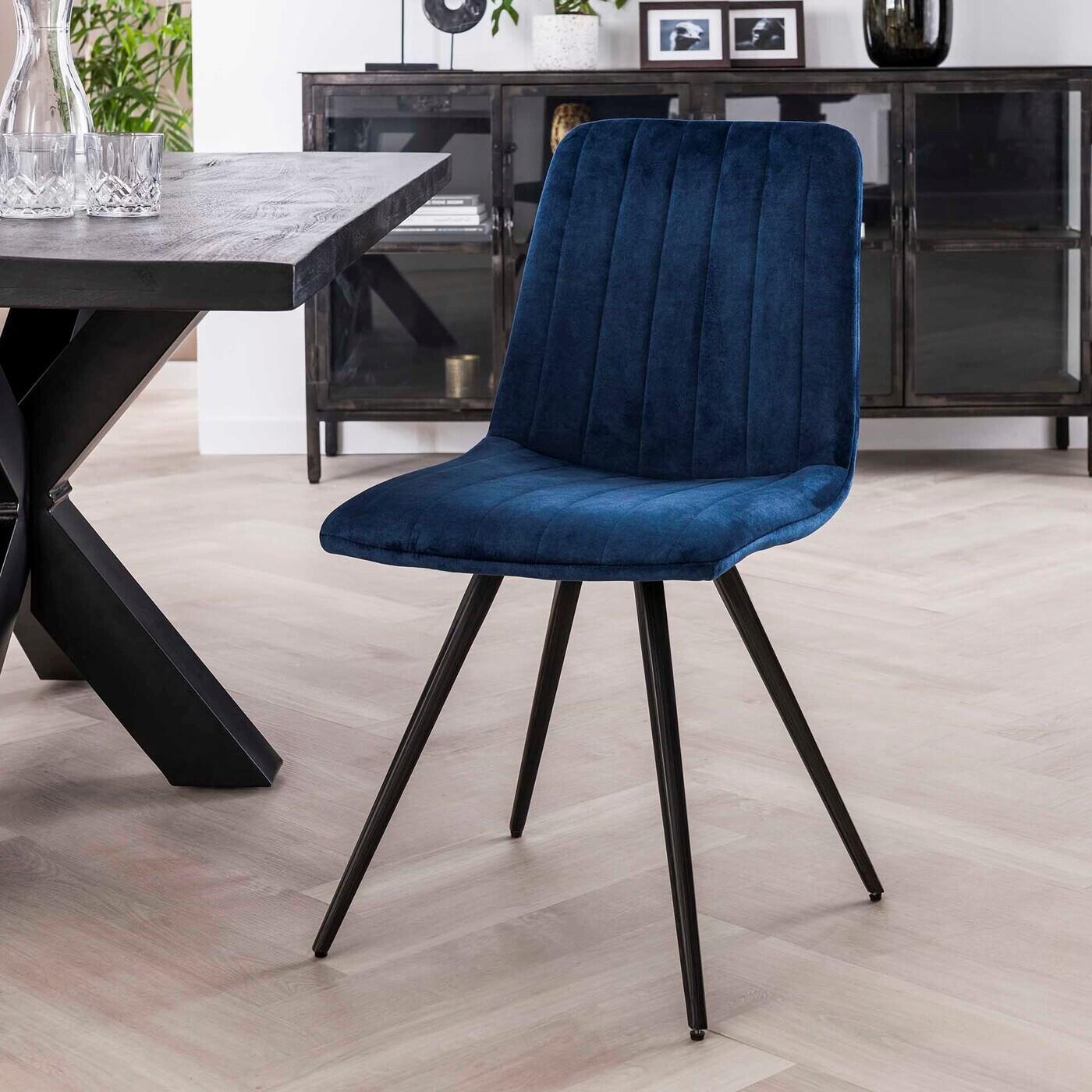 Giga Meubel - Stoel Straight Stitch Velvet Blauw  - Set van 4
