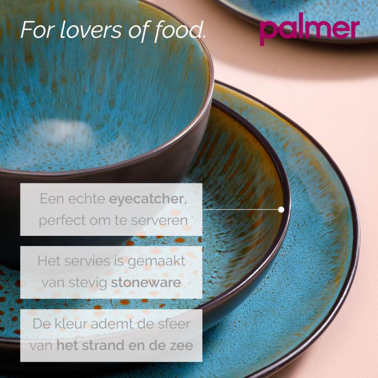Palmer Bord diep Lotus 21 cm Turquoise Zwart Stoneware 2 stuks