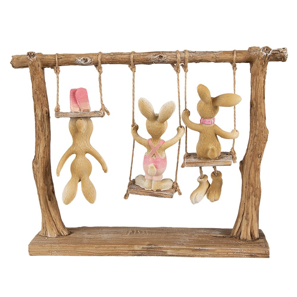 Clayre & Eef Beeld Konijn 26x6x20 cm Bruin Beige Polyresin
