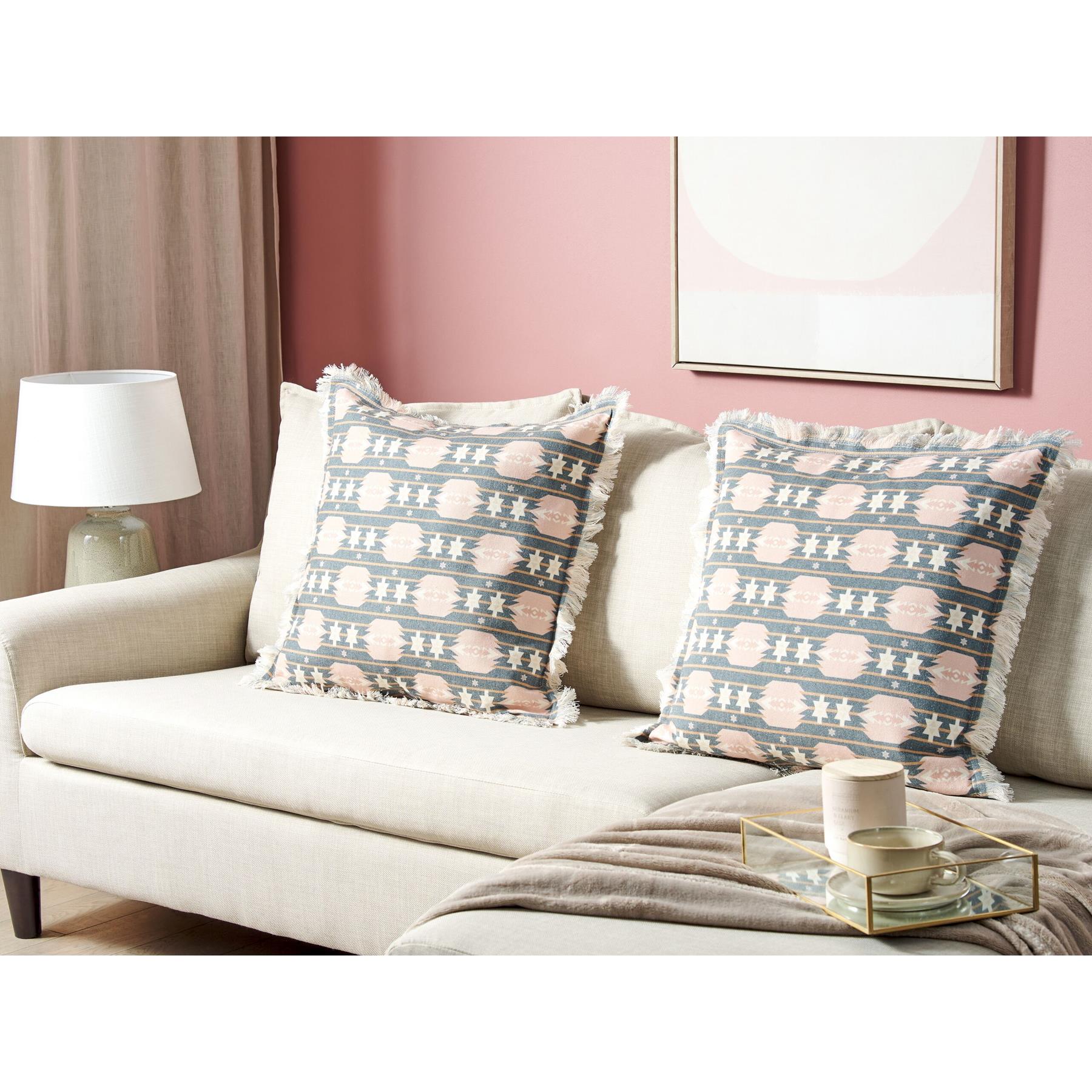 Beliani-DIANTHUS-Sierkussen set van 2-Grijs|Beige-60 x 60 cm-Polyester