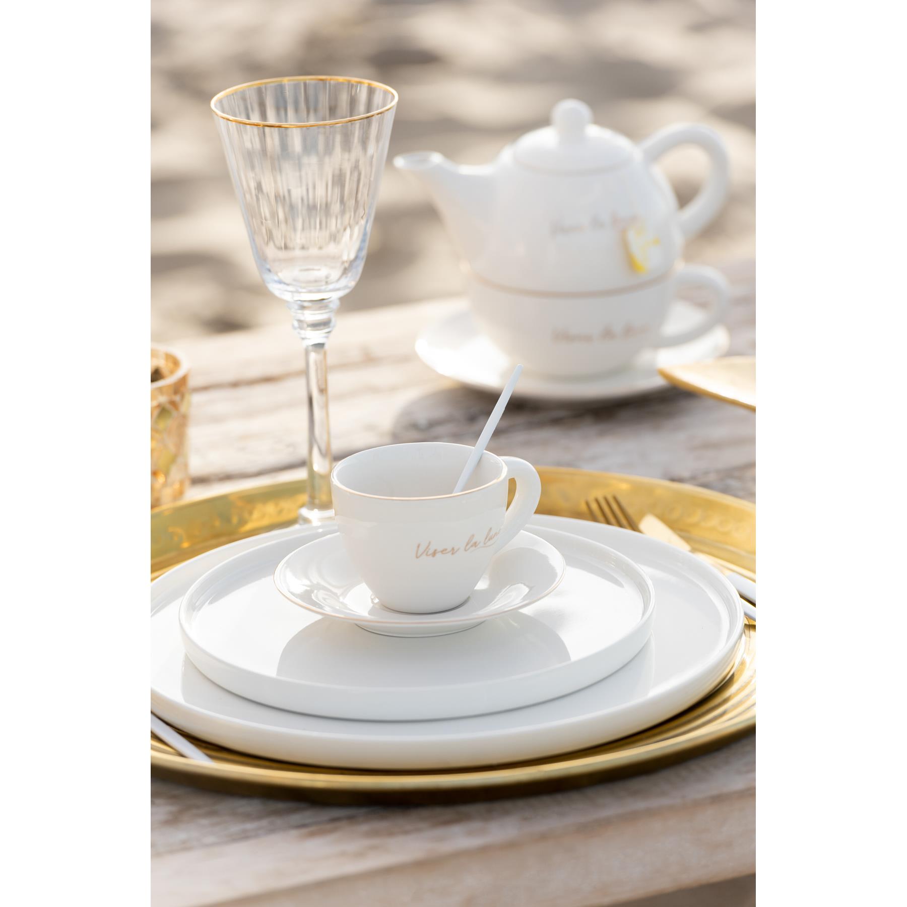 J-Line wijnglas Rand - rode wijn - glas - transparant|goud - 6 stuks