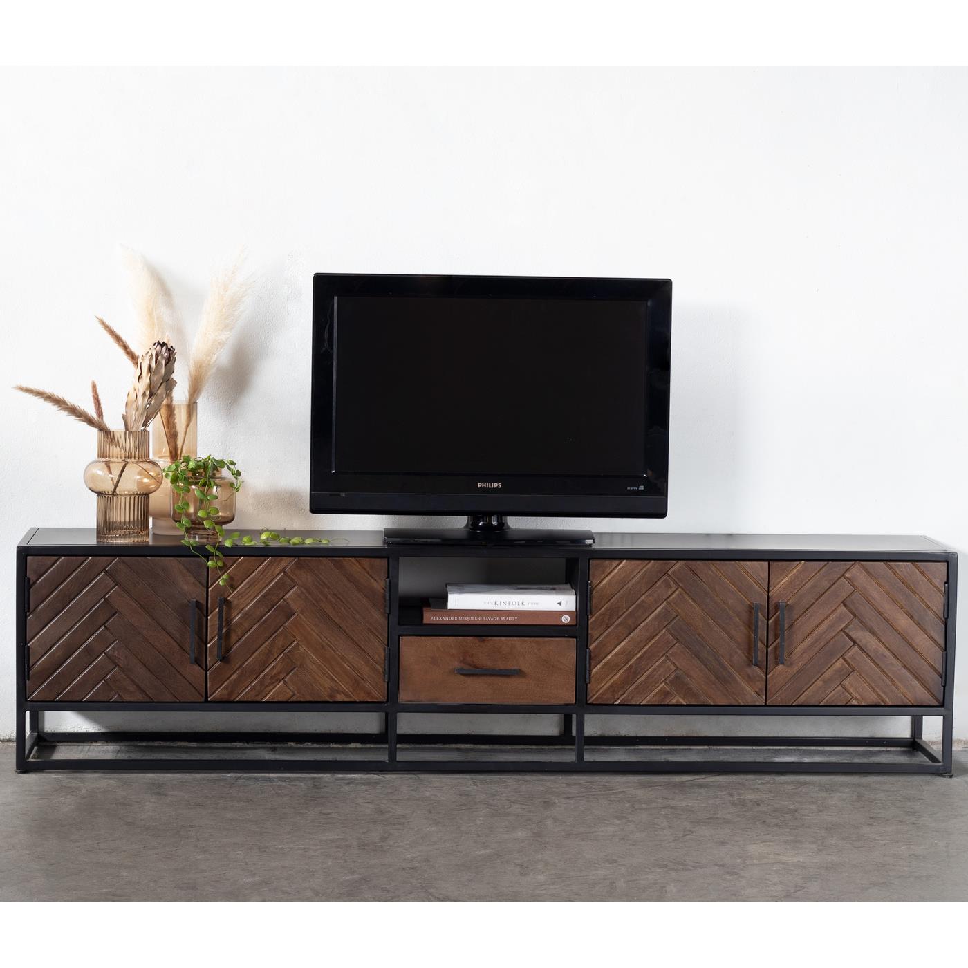 Giga Meubel - TV-Meubel Bruin Visgraat - 250cm - Mangohout & Metaal