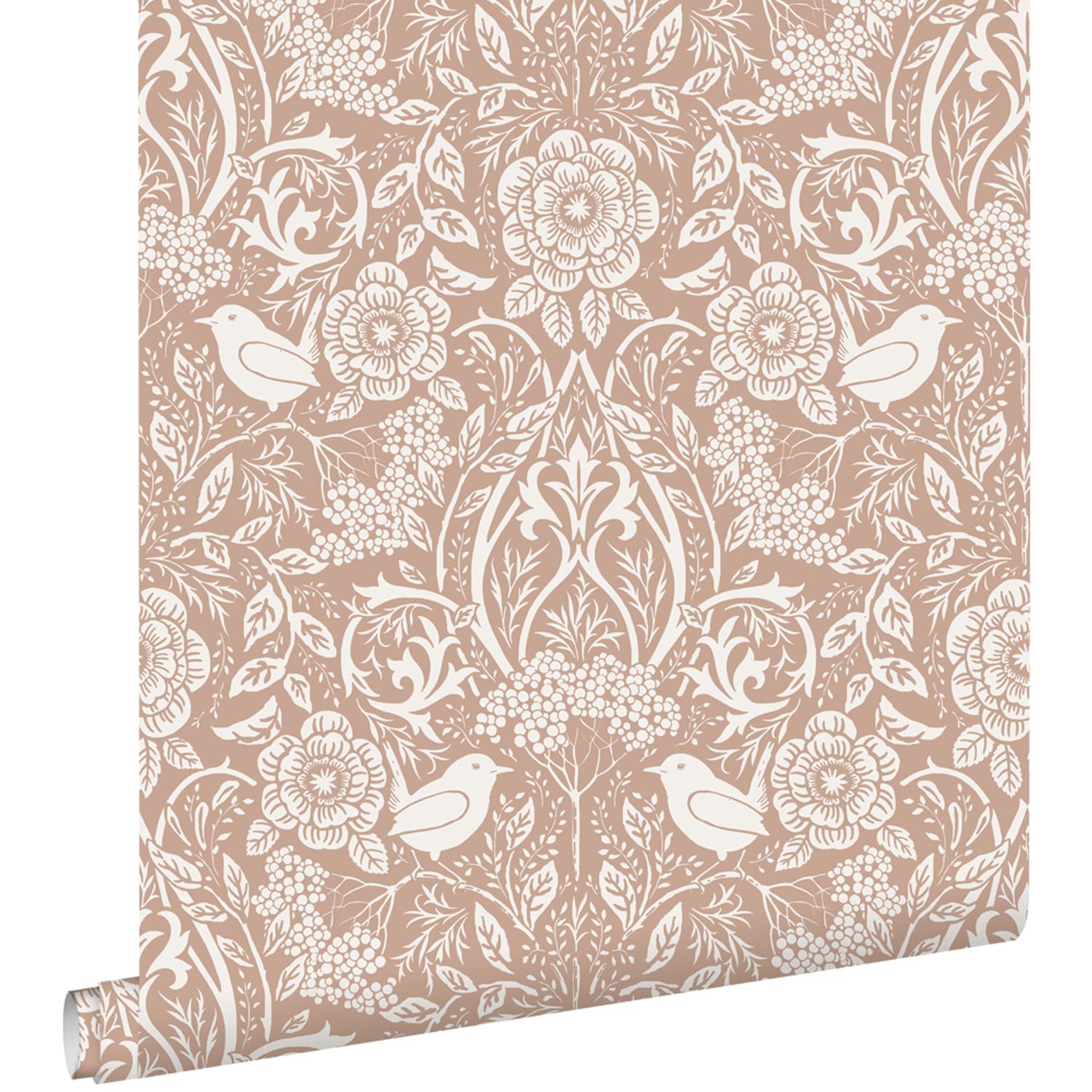 Estahome Behang Bloemen En Vogels In Art Nouveau Stijl Nude Kleur En W