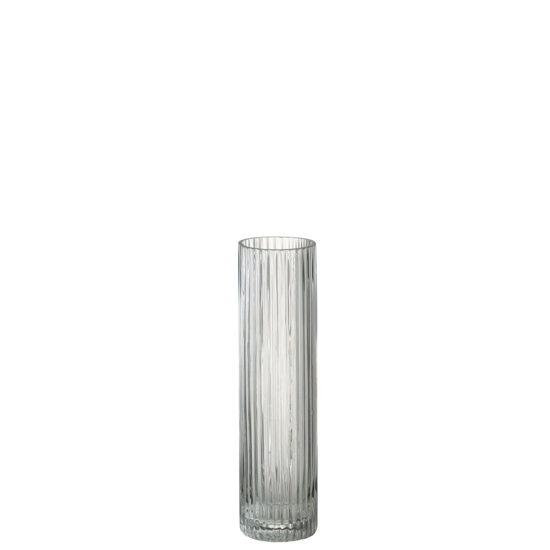 J-Line vaas Cylinder Lijnen - glas - transparant - medium - 30 cm hoog