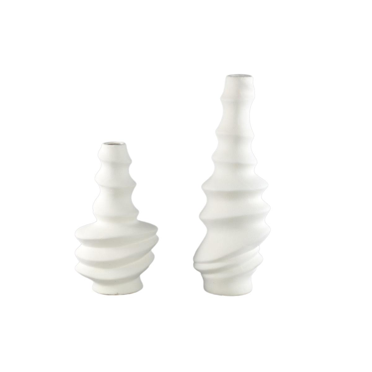 PTMD Georgy White ceramic pot round spiral L