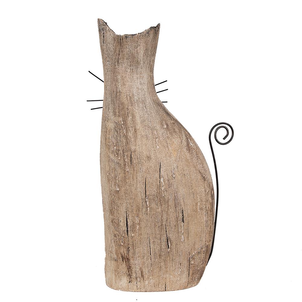 Clayre & Eef Decoratie Beeld Kat 26 cm Bruin Hout IJzer