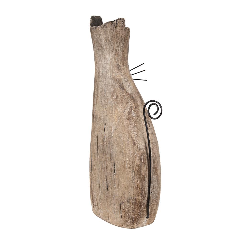 Clayre & Eef Decoratie Beeld Kat 26 cm Bruin Hout IJzer