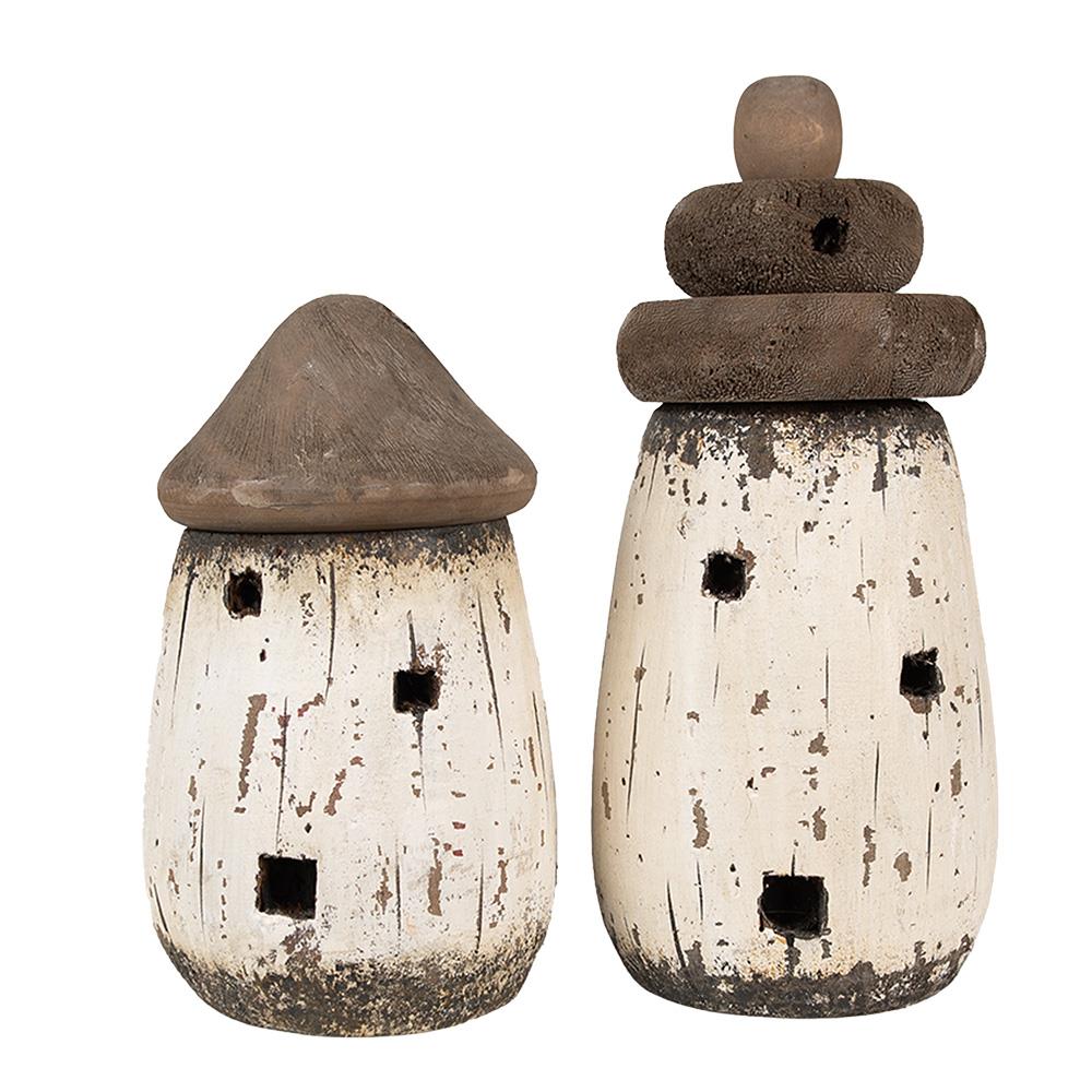 Clayre & Eef Decoratie Beeld Vuurtoren Ø 11x23 cm Wit Bruin Hout