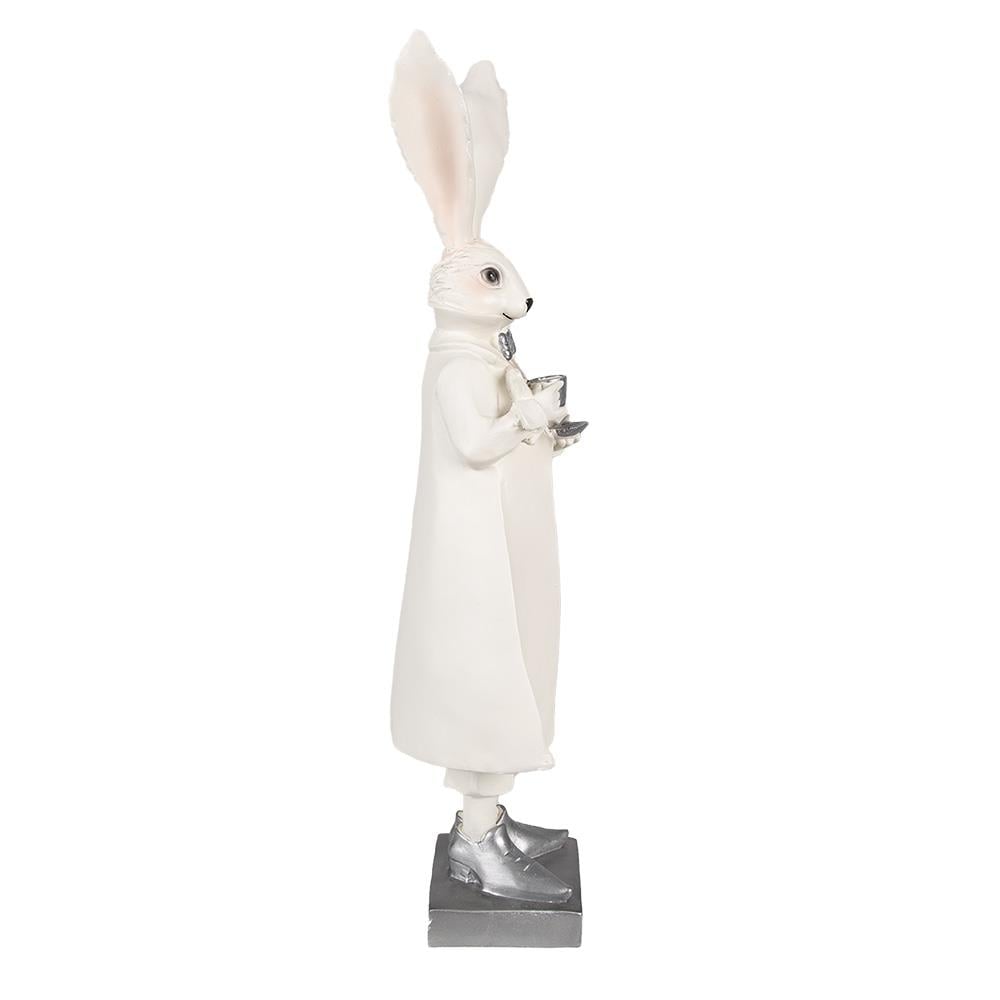 Clayre & Eef Beeld Konijn 47 cm Wit Zilverkleurig Polyresin