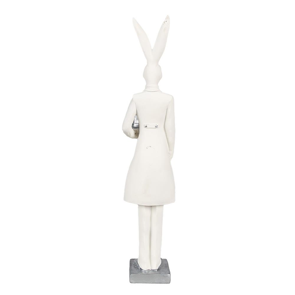 Clayre & Eef Beeld Konijn 32 cm Wit Zilverkleurig Polyresin