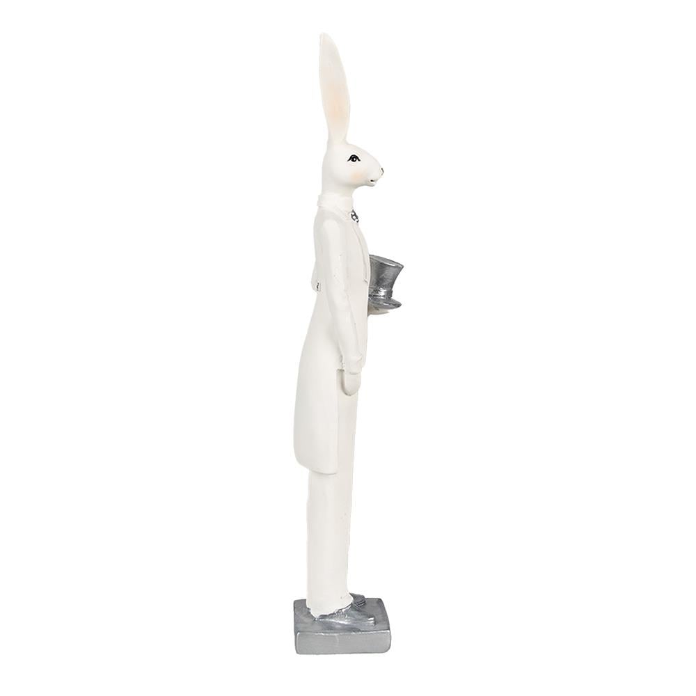 Clayre & Eef Beeld Konijn 32 cm Wit Zilverkleurig Polyresin