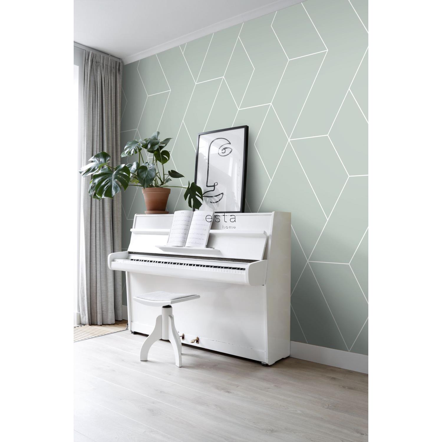 ESTAhome fotobehang grafische lijnen licht vergrijsd groen - 200 x 279