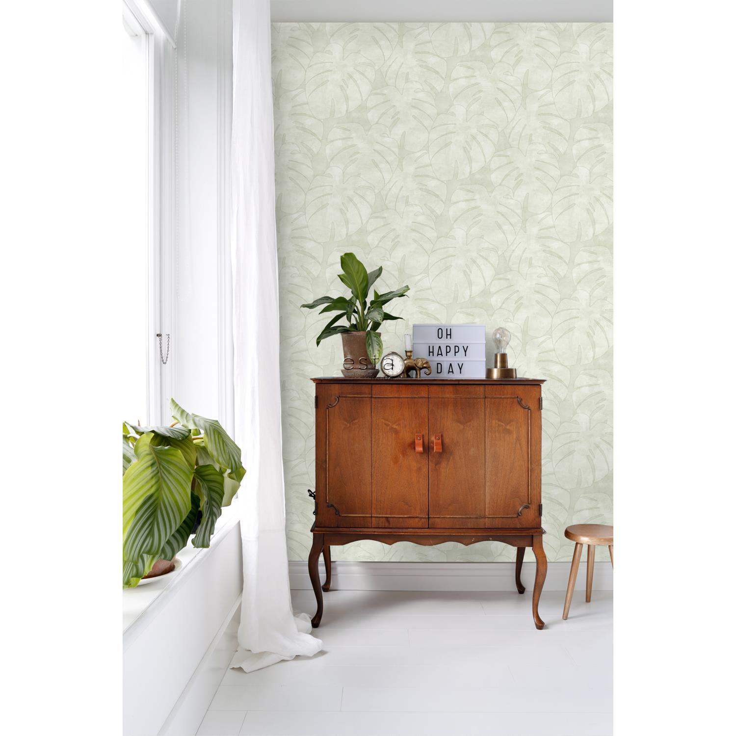 ESTAhome behang monstera bladeren beige - 0,53 x 10,05 m - 139002