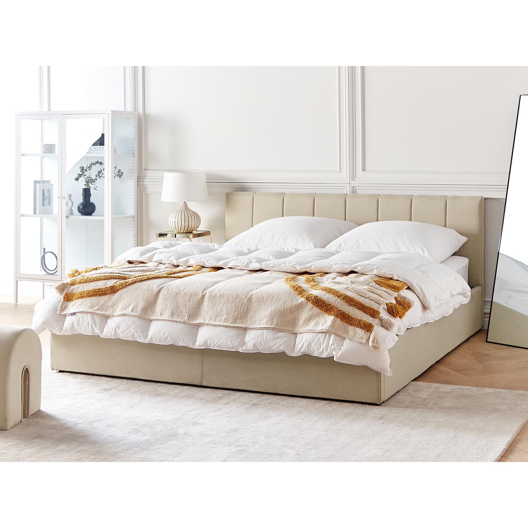Beliani-DREUX-Bed met opbergruimte-Beige-180 x 200 cm-Polyester