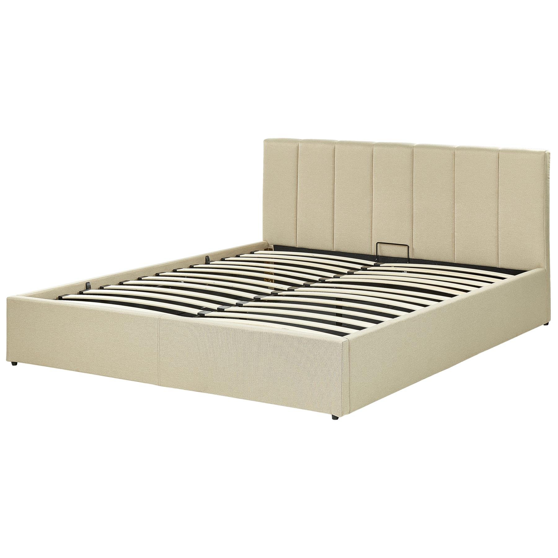 Beliani-DREUX-Bed met opbergruimte-Beige-160 x 200 cm-Polyester