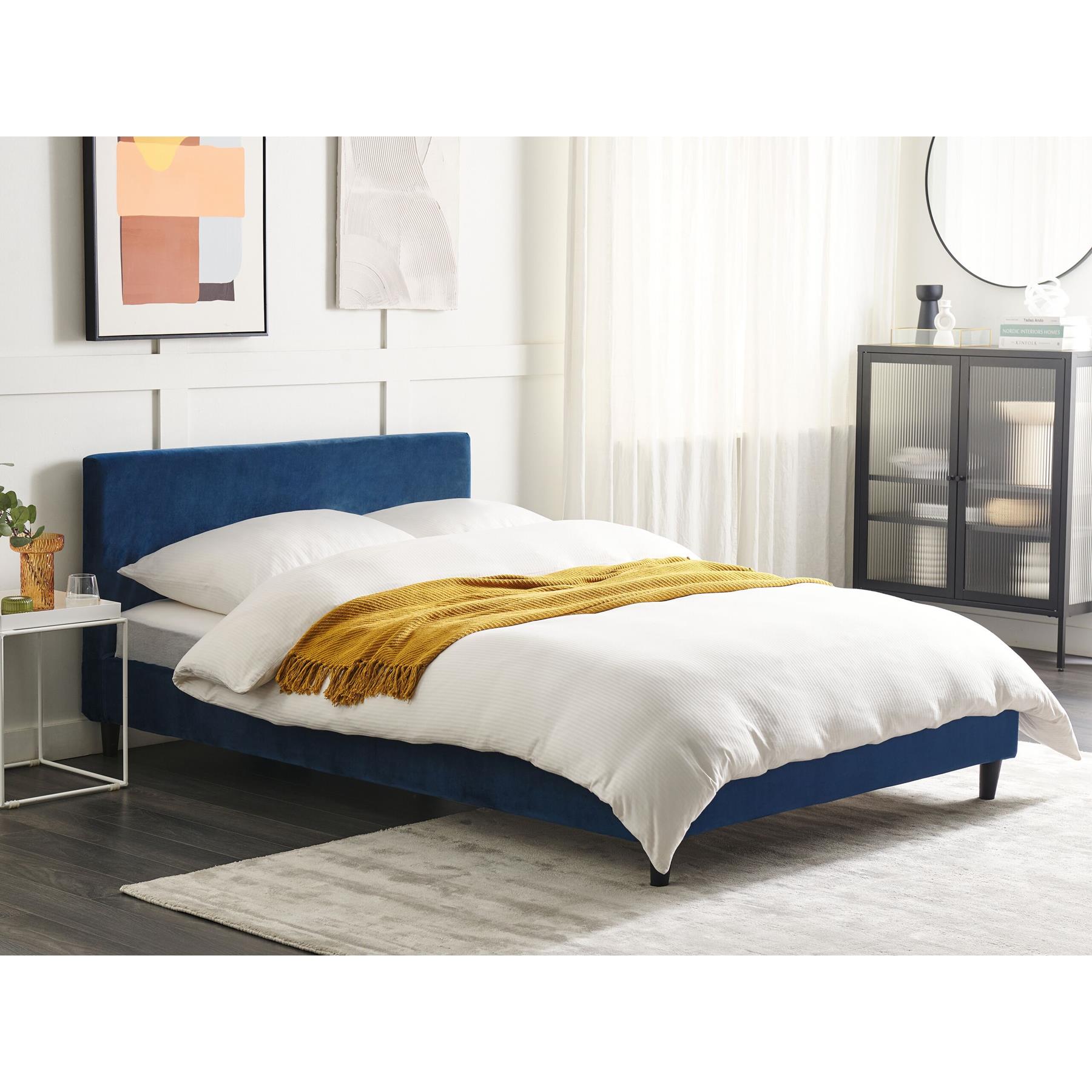Beliani - FITOU - Bekleding bed - Donkerblauw - 140 x 200 cm - Fluweel