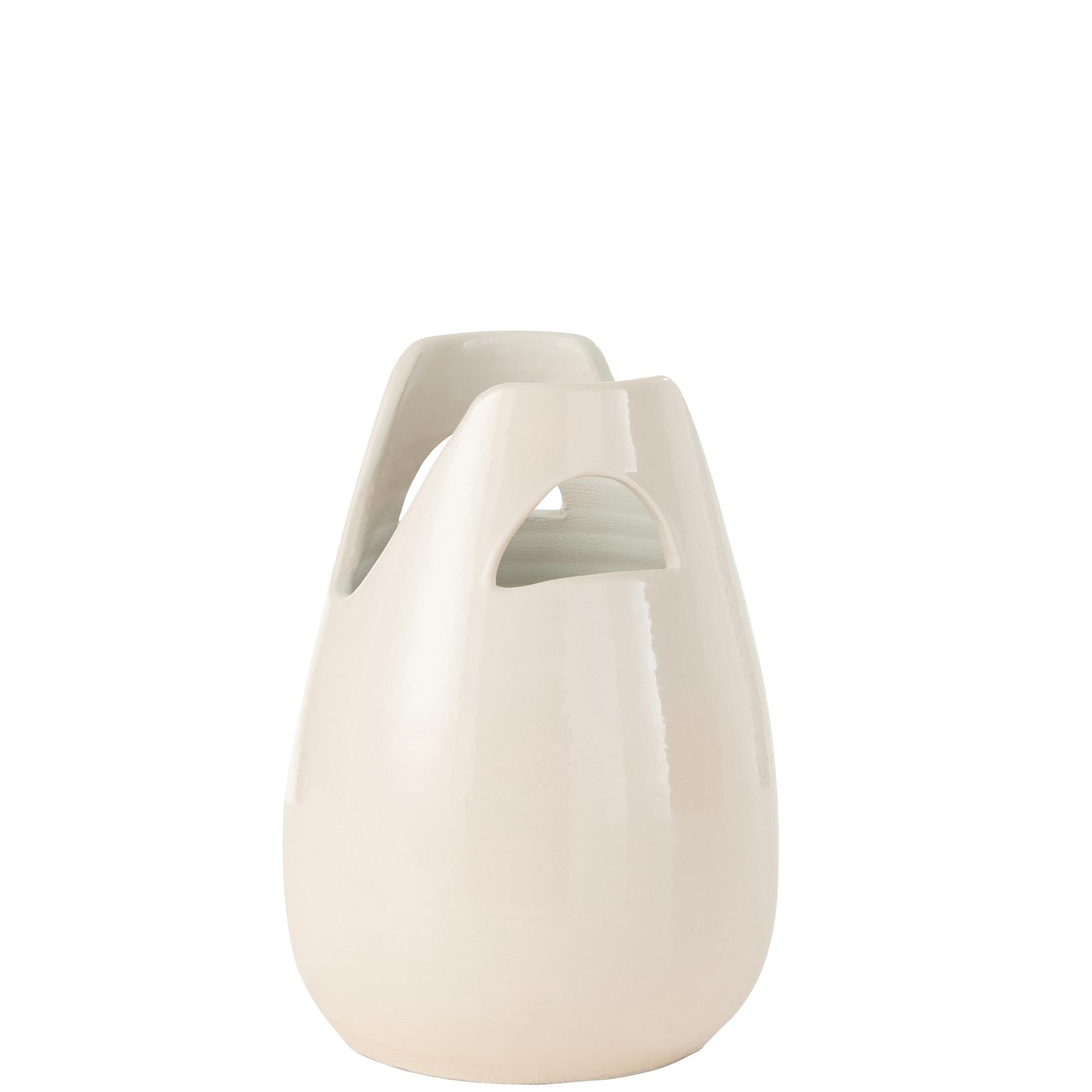 J-Line vaas Handvat - keramiek - wit - small - 30 cm hoog
