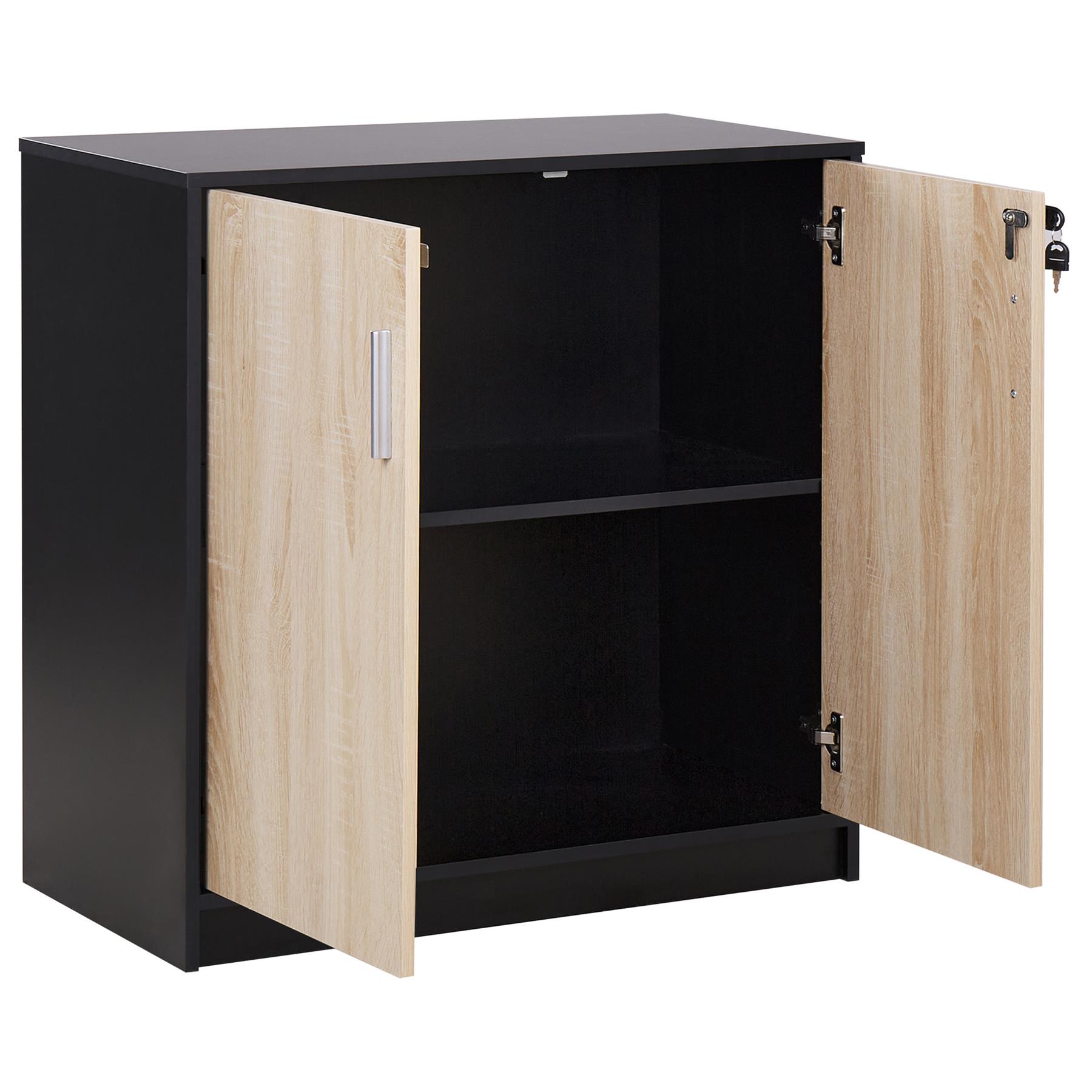 Beliani - ZEHNA - Sideboard 2 deuren - Lichthout|Zwart - Vezelplaat