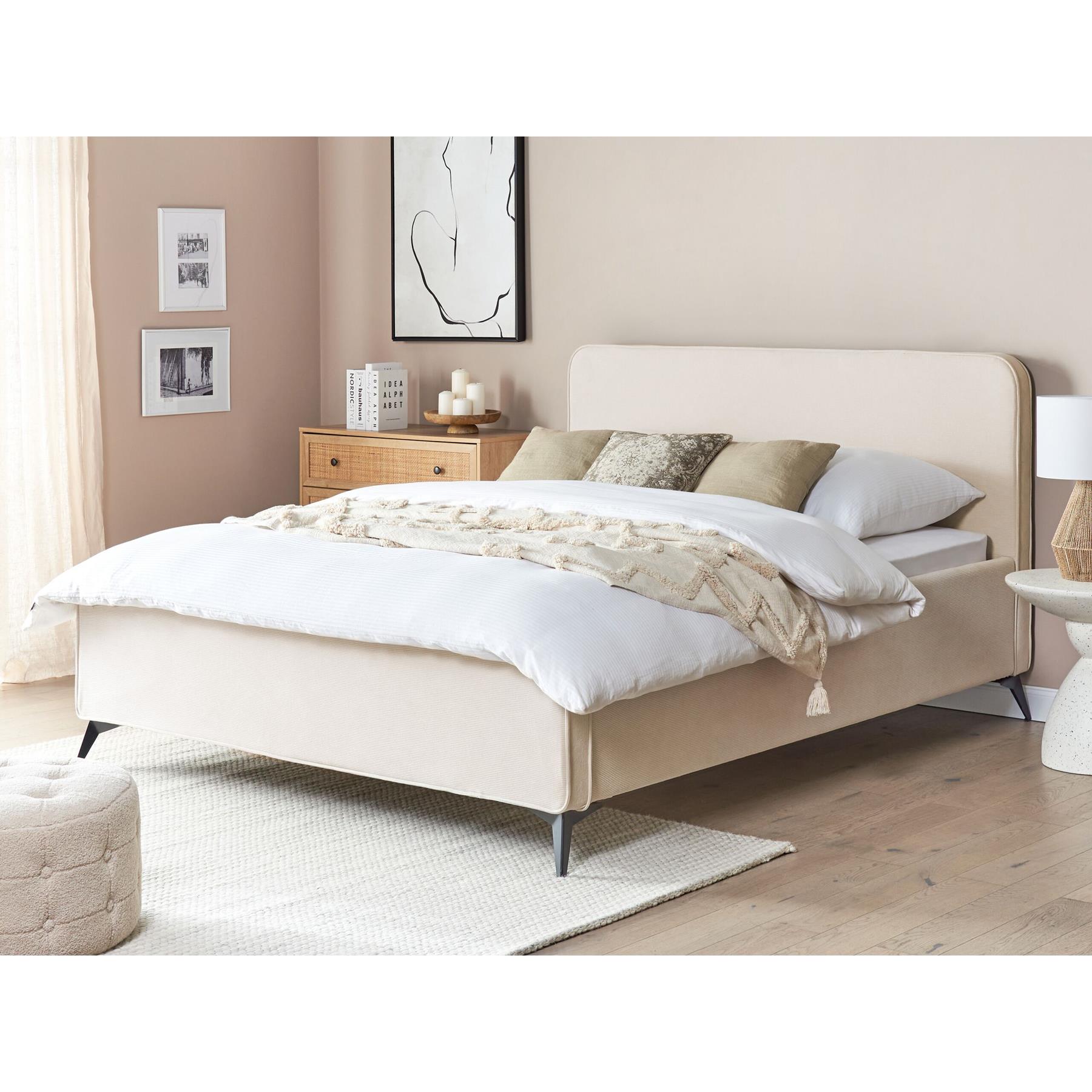 Beliani - VALOGNES - Tweepersoonsbed - Beige - 160 x 200 cm - Corduroy