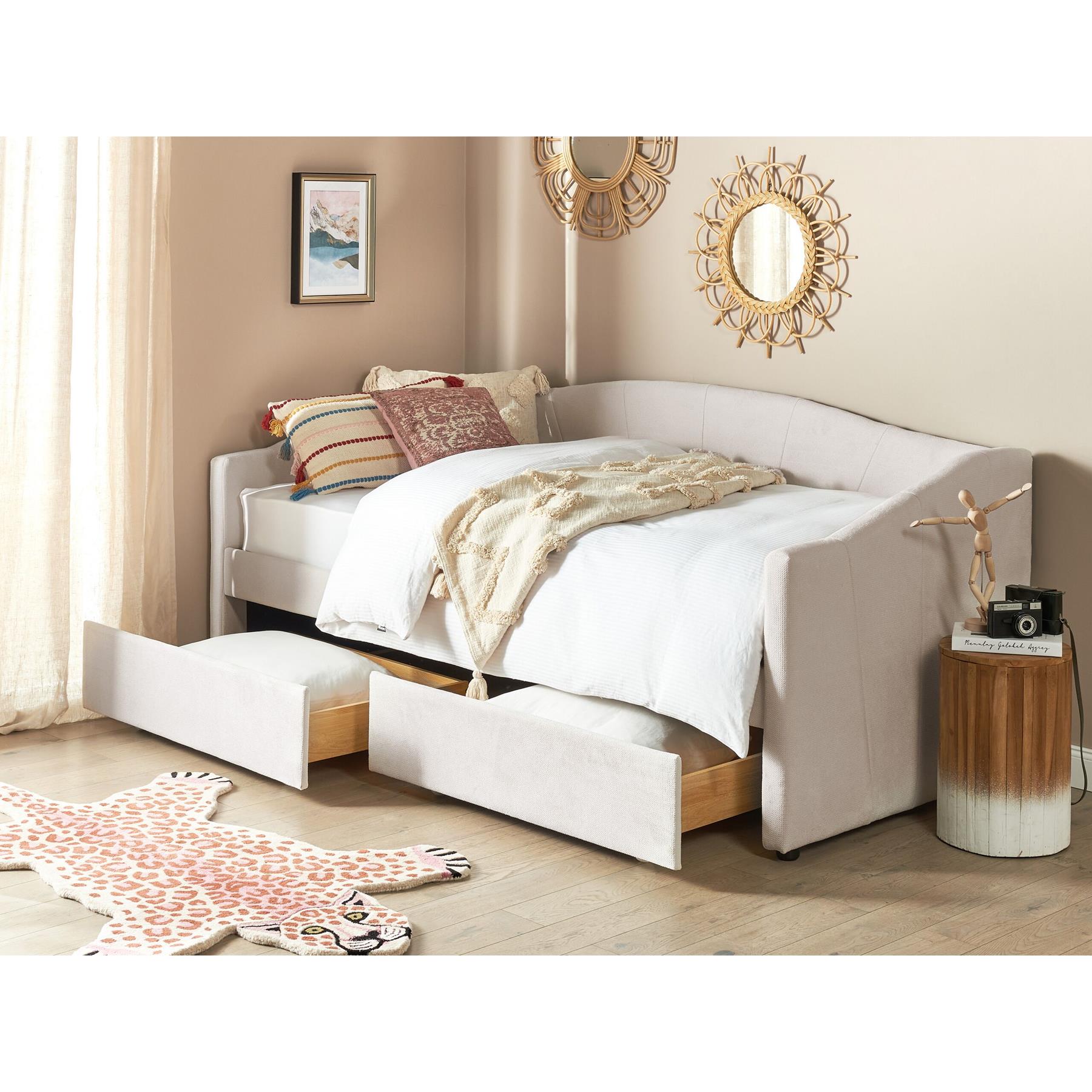 Beliani - VITTEL - Bed met opberger - Lichtbeige - Polyester