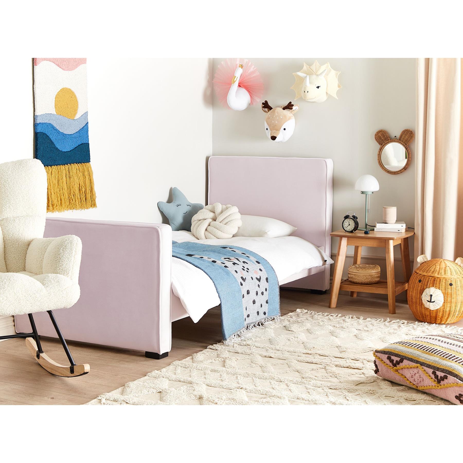 Beliani - TEENIE - Eenpersoonsbed - Pastelroze - Fluweel