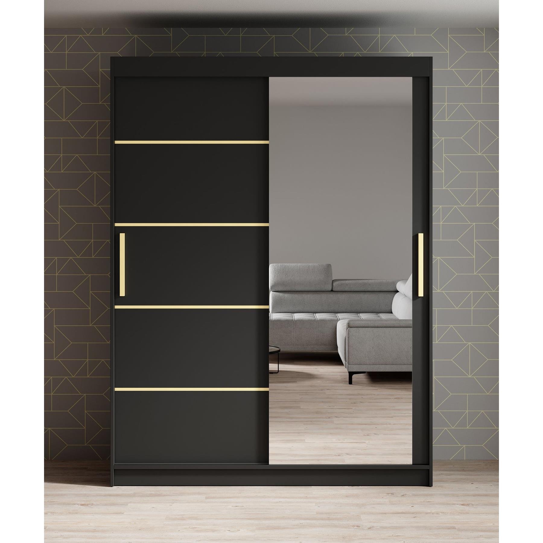 Meubella Kledingkast Malavi 2 - Zwart - 150 cm - Met spiegel