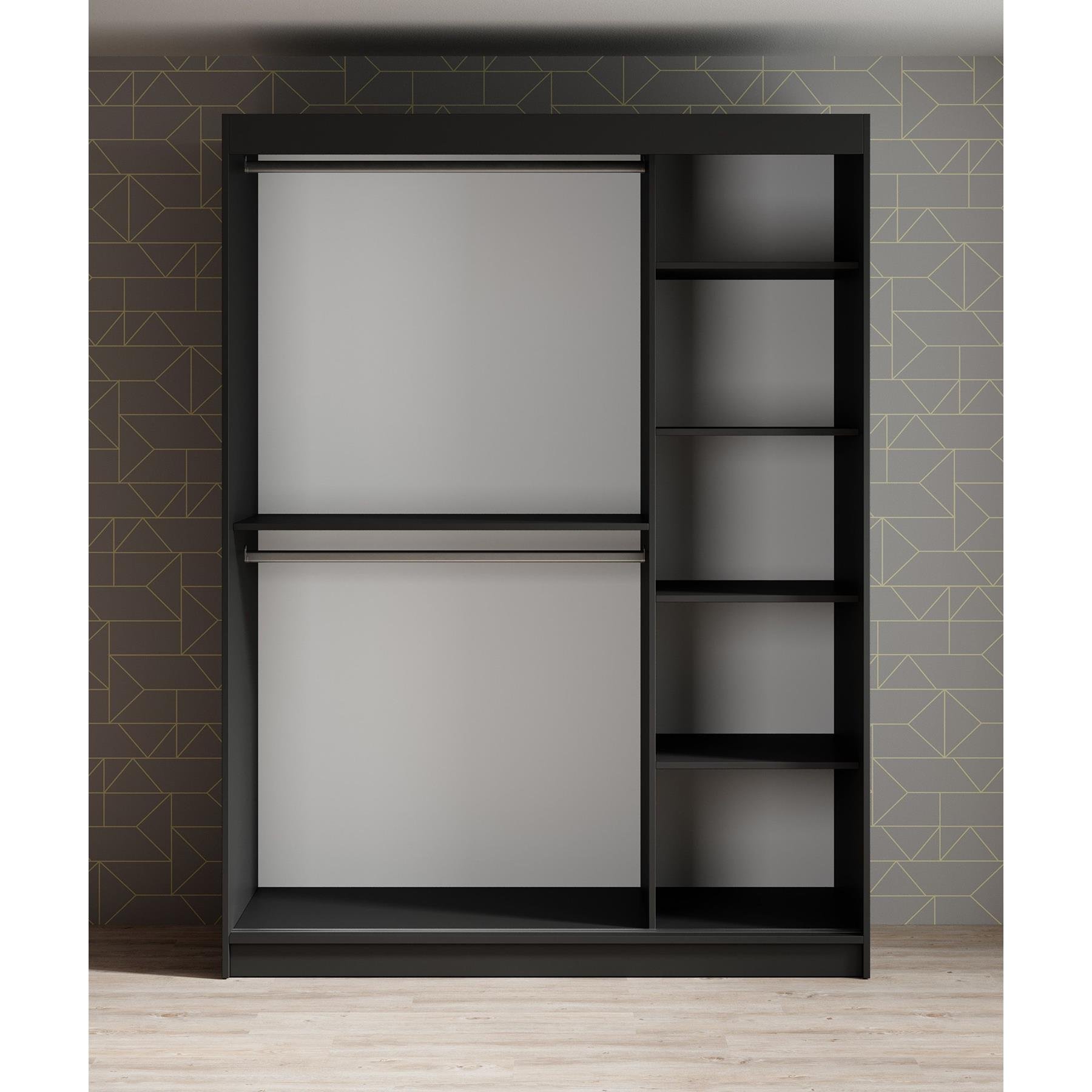 Meubella Kledingkast Malavi 2 - Zwart - 150 cm - Met spiegel