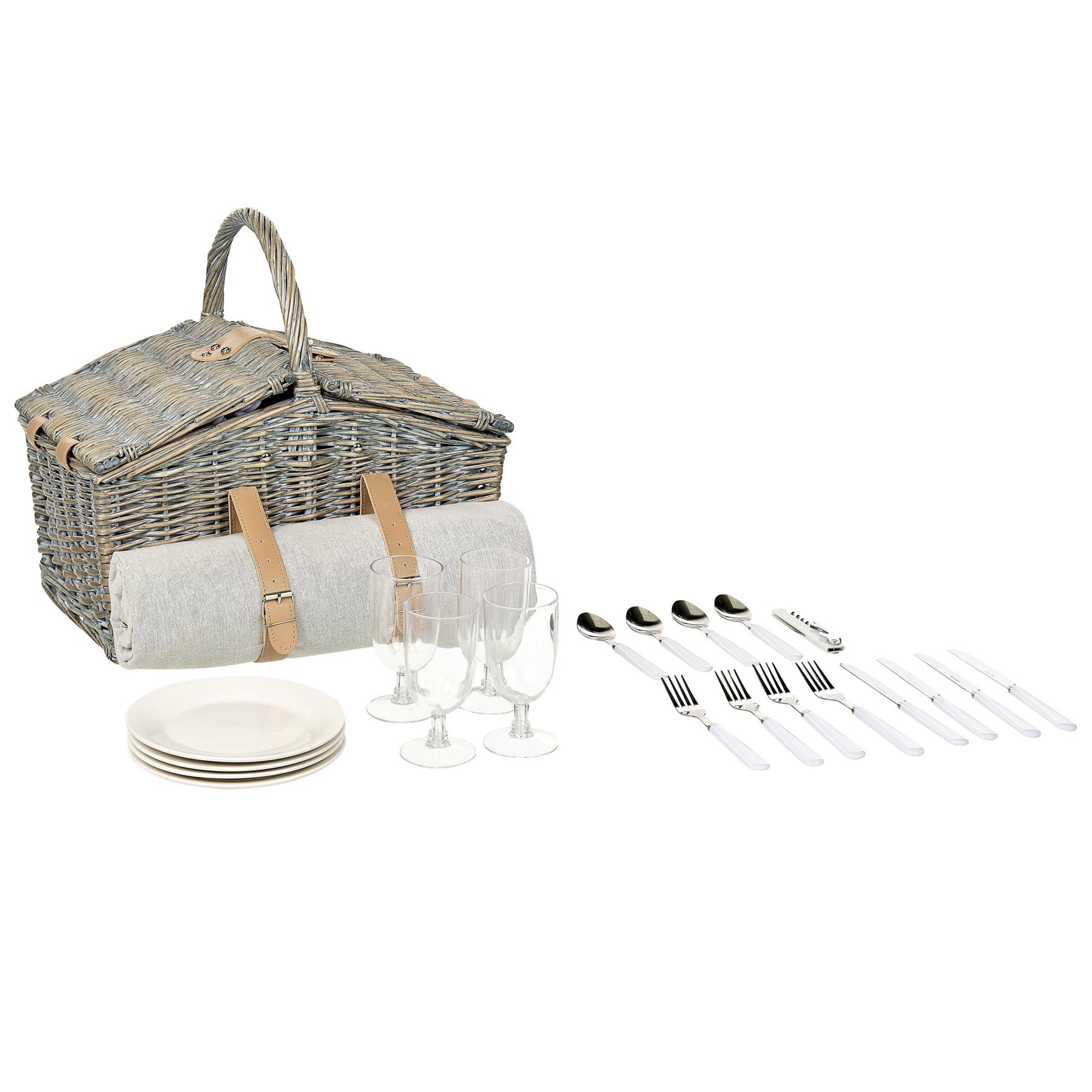 Beliani - CANELE- Picknickmand voor 4 - Grijs - Riet
