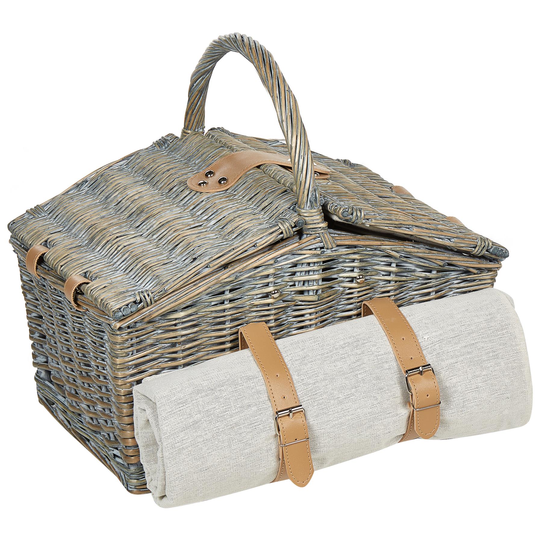 Beliani - CANELE- Picknickmand voor 4 - Grijs - Riet