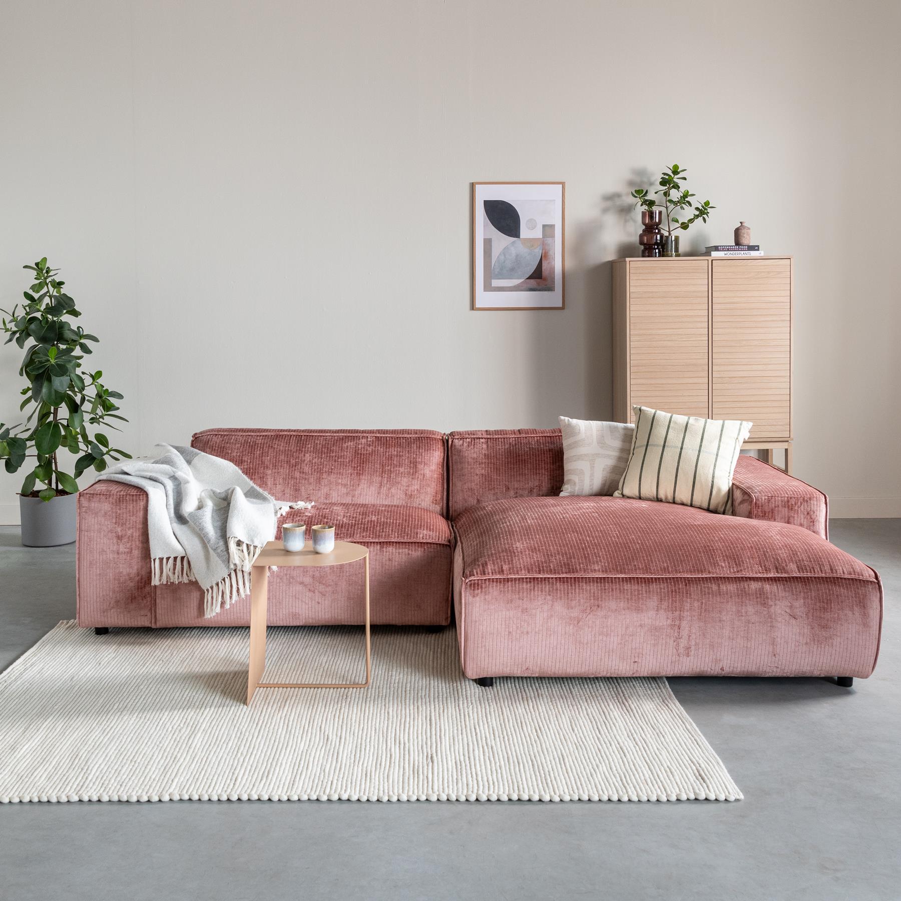 by fonQ Chunky Chaise Longue Rechts - Oud Roze - Rib