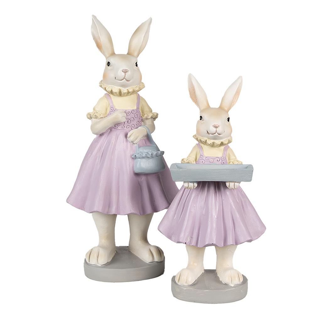 Clayre & Eef Beeld Konijn 10x8x20 cm Bruin Paars Polyresin