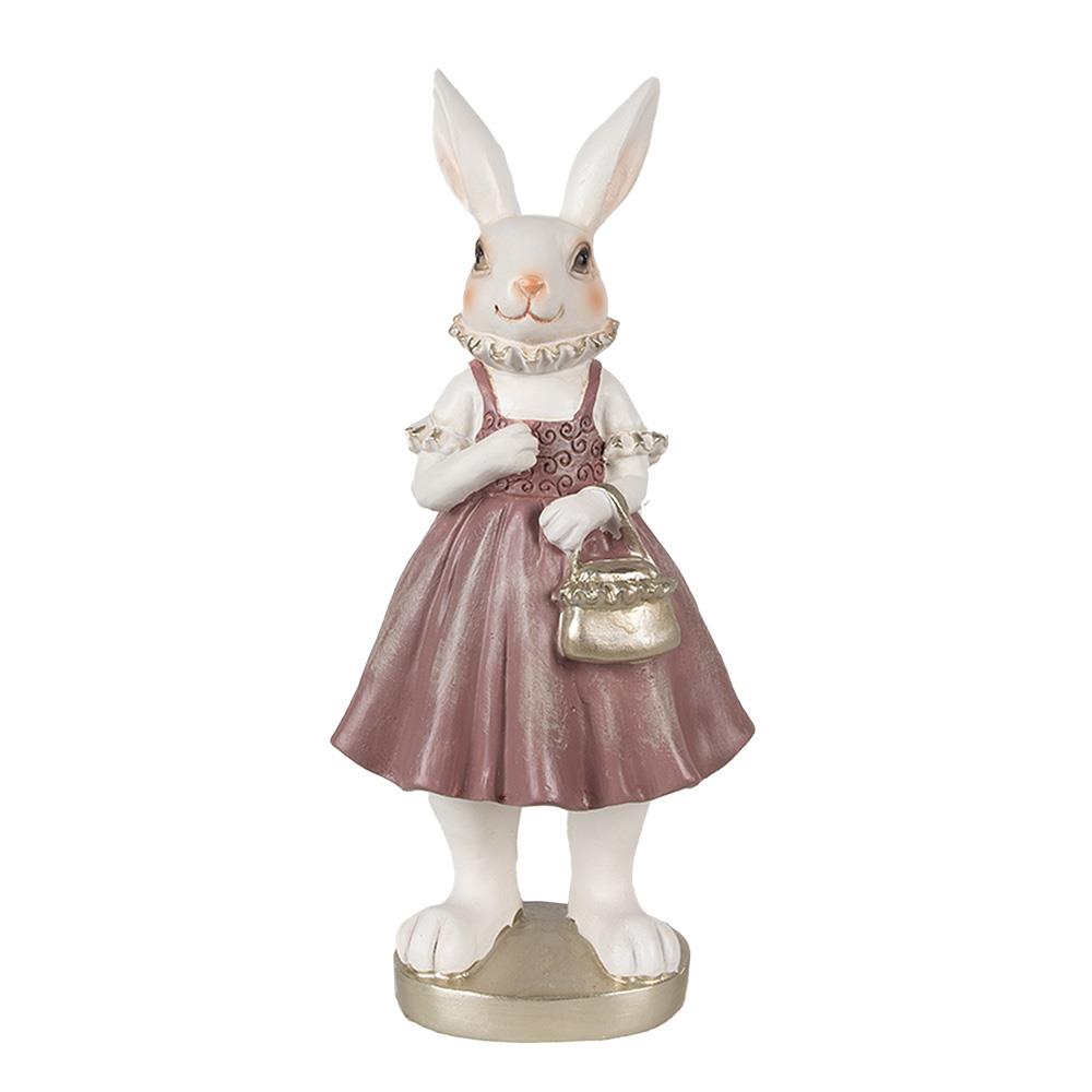 Clayre & Eef Beeld Konijn 27 cm Wit Roze Polyresin Paasdecoratie