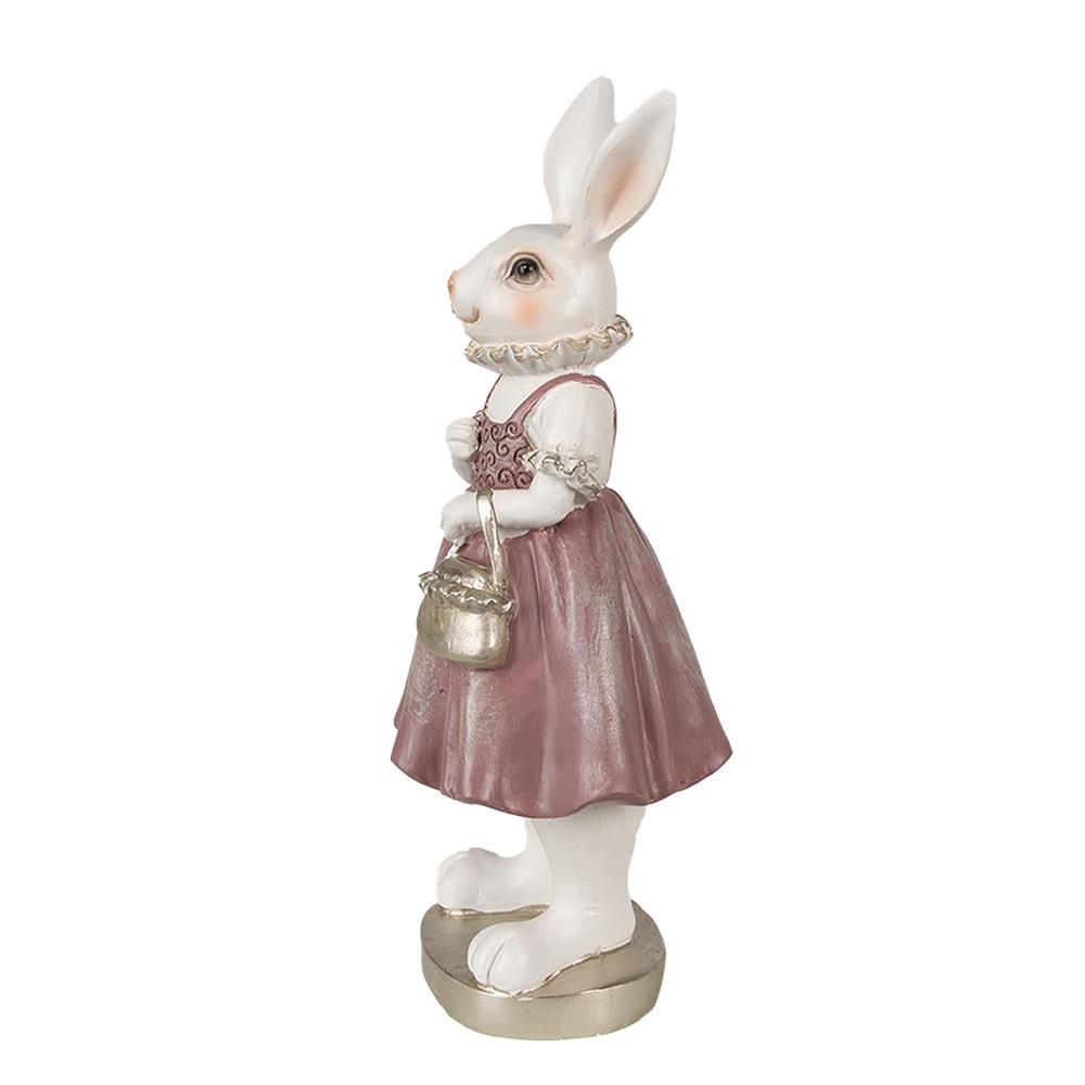 Clayre & Eef Beeld Konijn 27 cm Wit Roze Polyresin Paasdecoratie