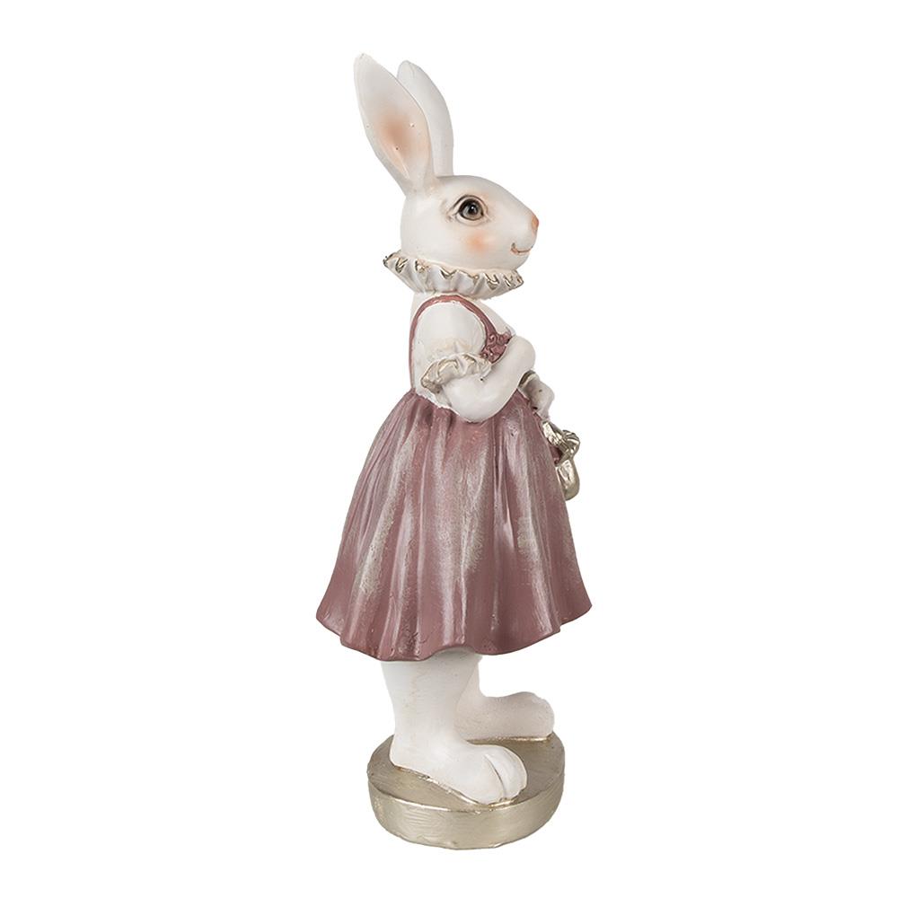 Clayre & Eef Beeld Konijn 27 cm Wit Roze Polyresin Paasdecoratie