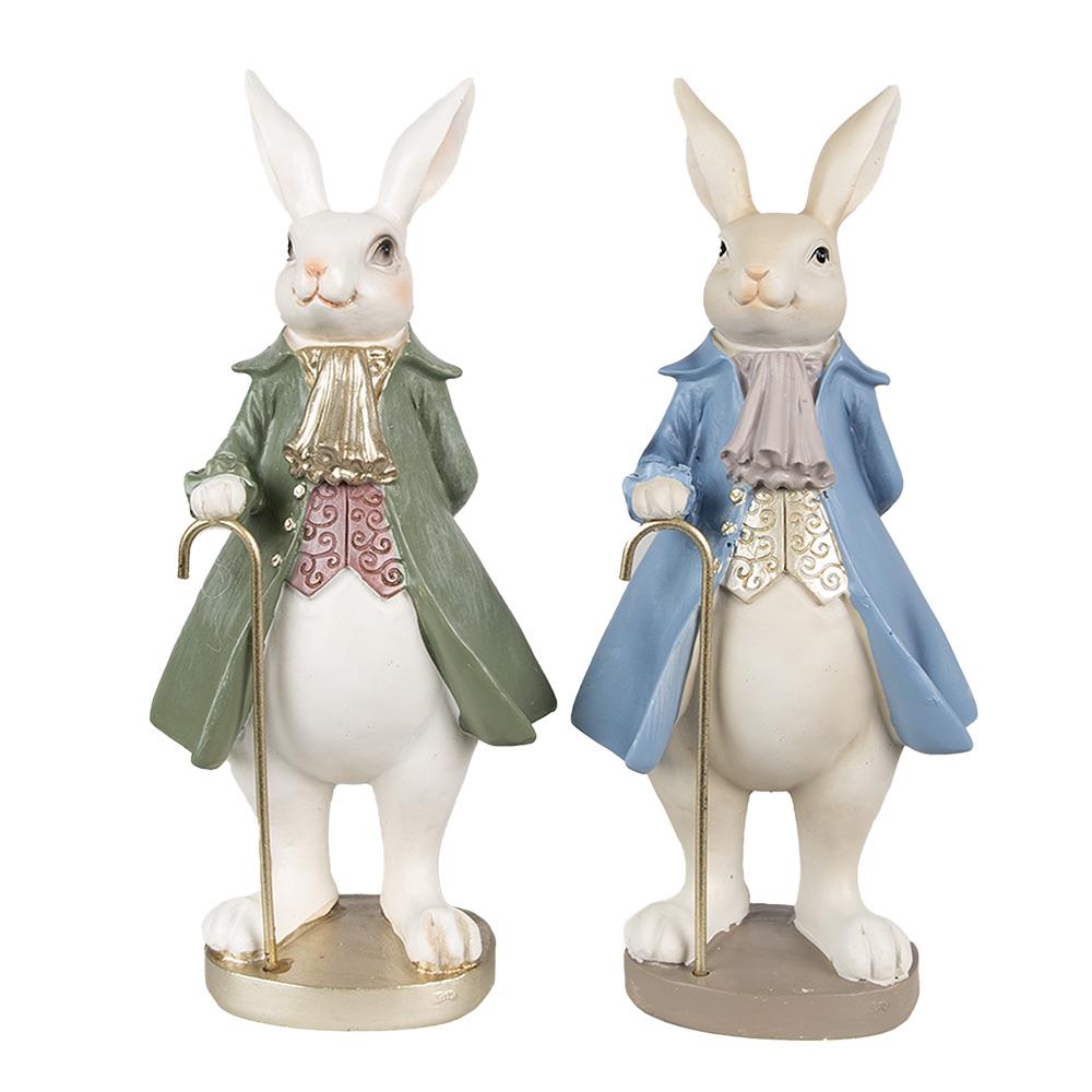 Clayre & Eef Beeld Konijn 26 cm Beige Groen Polyresin Paasdecoratie