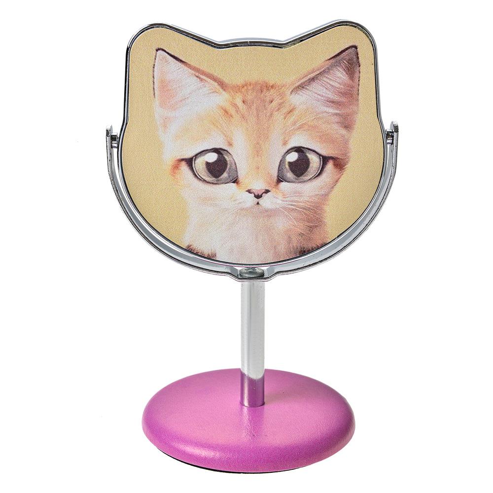 Clayre & Eef Spiegel Kat Ø 9x14 cm Beige Roze Metaal Glas Rond Make-Up