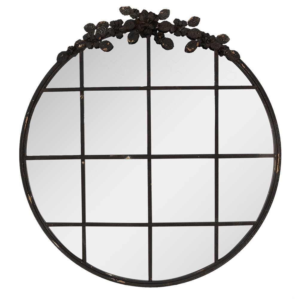 Clayre & Eef Spiegel  81 cm Zwart IJzer Glas Rond Wandspiegel