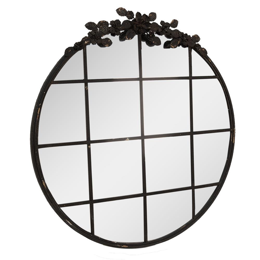 Clayre & Eef Spiegel  81 cm Zwart IJzer Glas Rond Wandspiegel