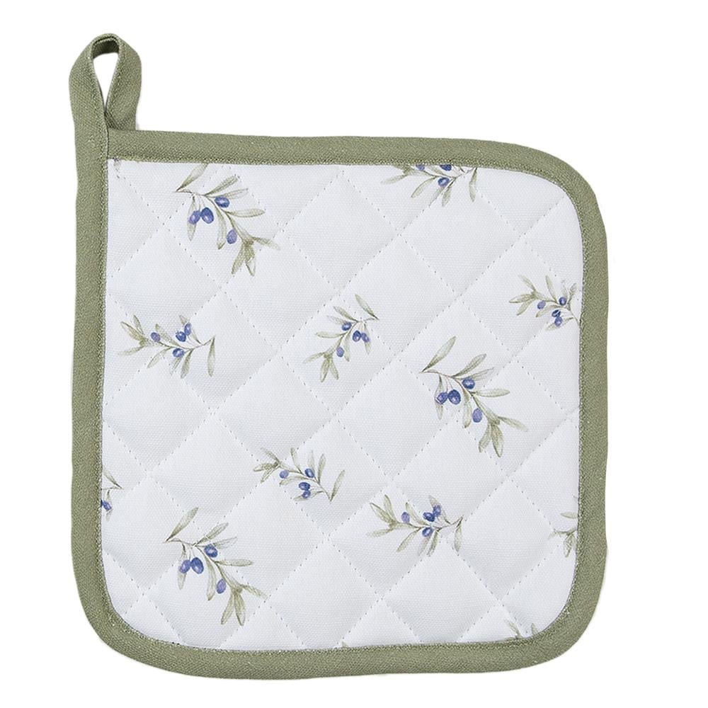 Clayre & Eef Pannenlap  20x20 cm Wit Katoen Olijven