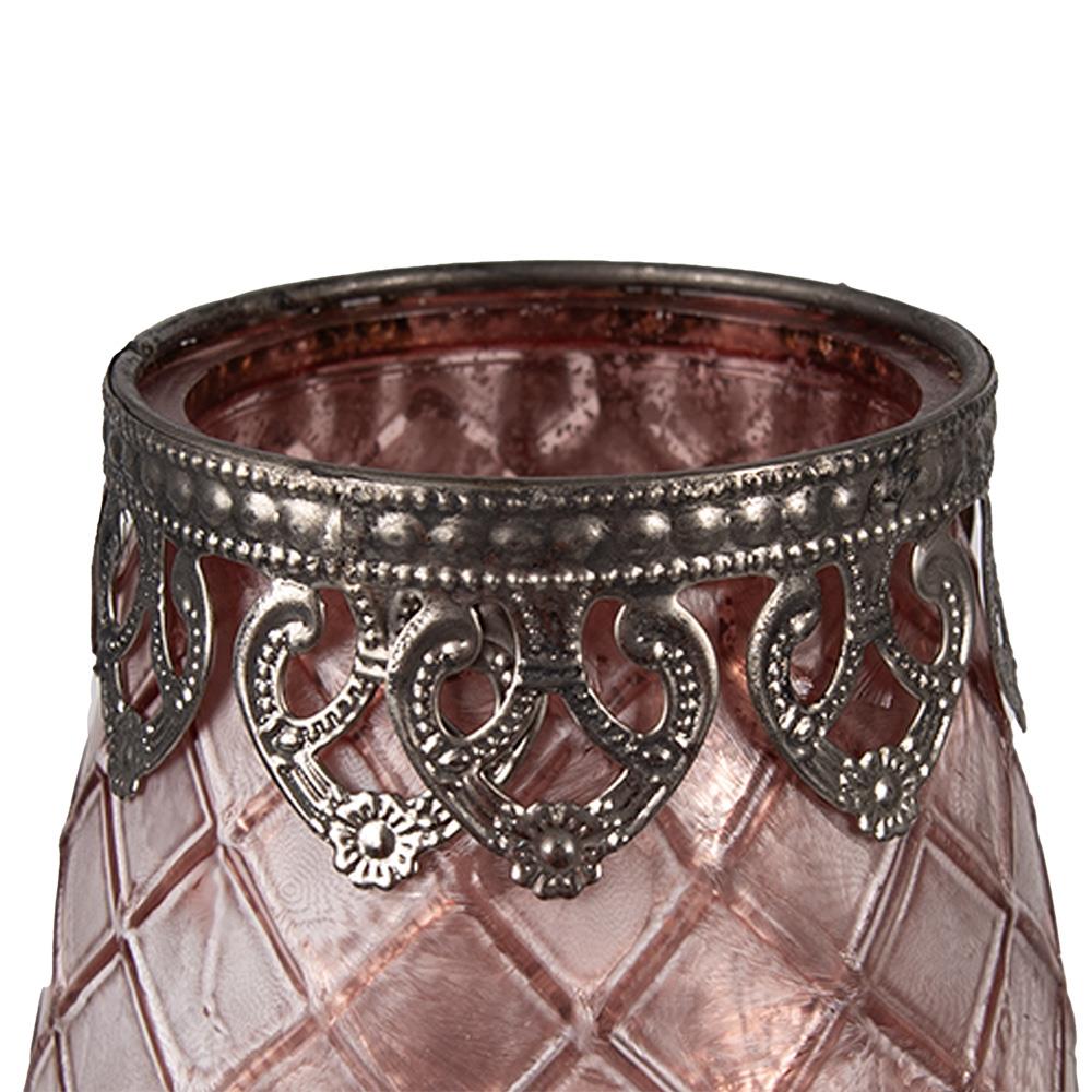 Clayre & Eef Theelichthouder  Ø 9x11 cm Roze Glas Waxinelichthouder