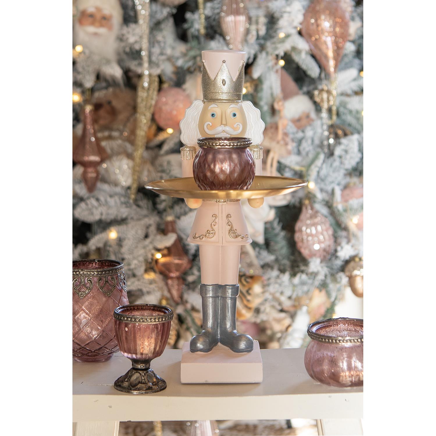 Clayre & Eef Theelichthouder  Ø 9x11 cm Roze Glas Waxinelichthouder