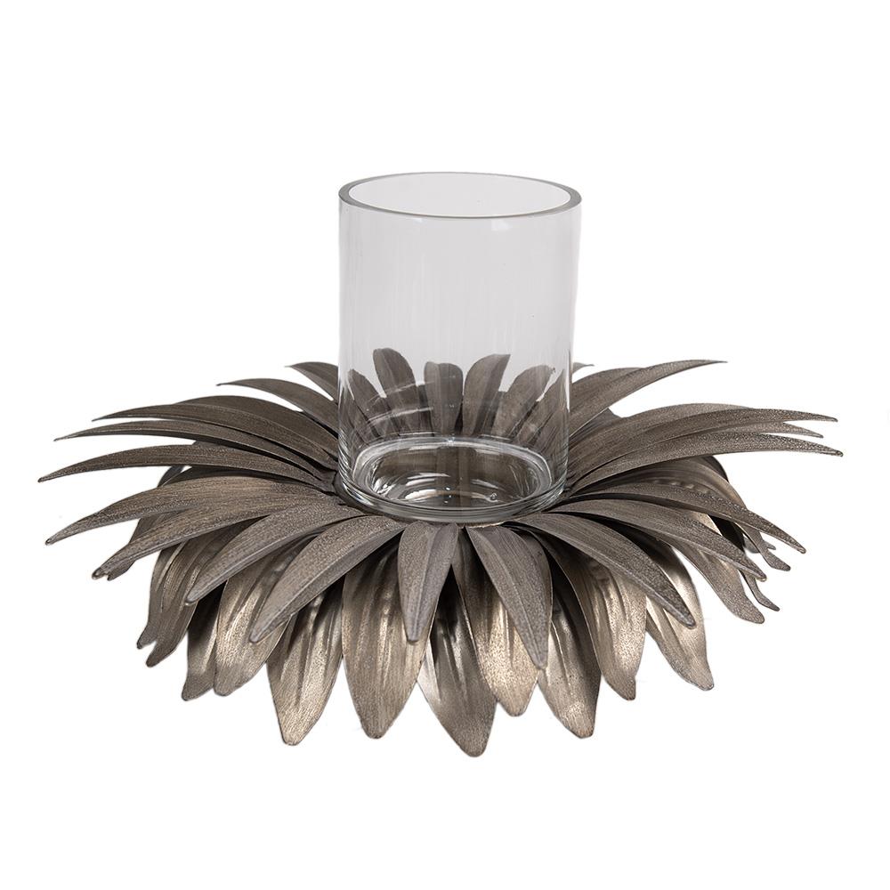 Clayre & Eef Waxinelichthouder Bloem Ø 41x20 cm Goudkleurig Ijzer Glas