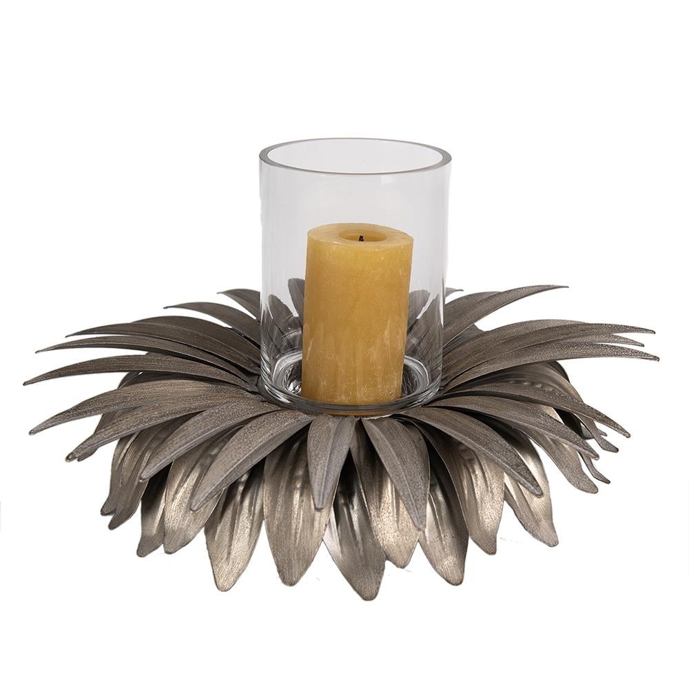 Clayre & Eef Waxinelichthouder Bloem Ø 41x20 cm Goudkleurig Ijzer Glas