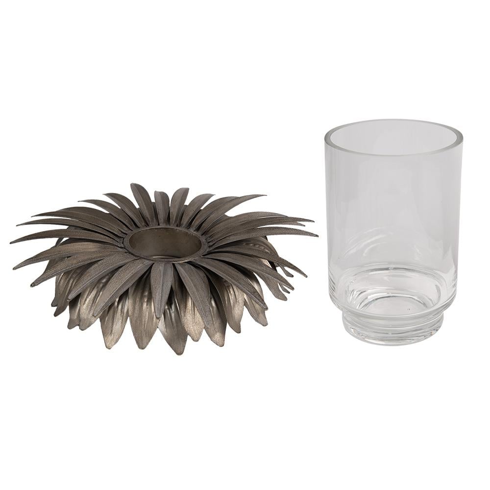 Clayre & Eef Waxinelichthouder Bloem Ø 41x20 cm Goudkleurig Ijzer Glas