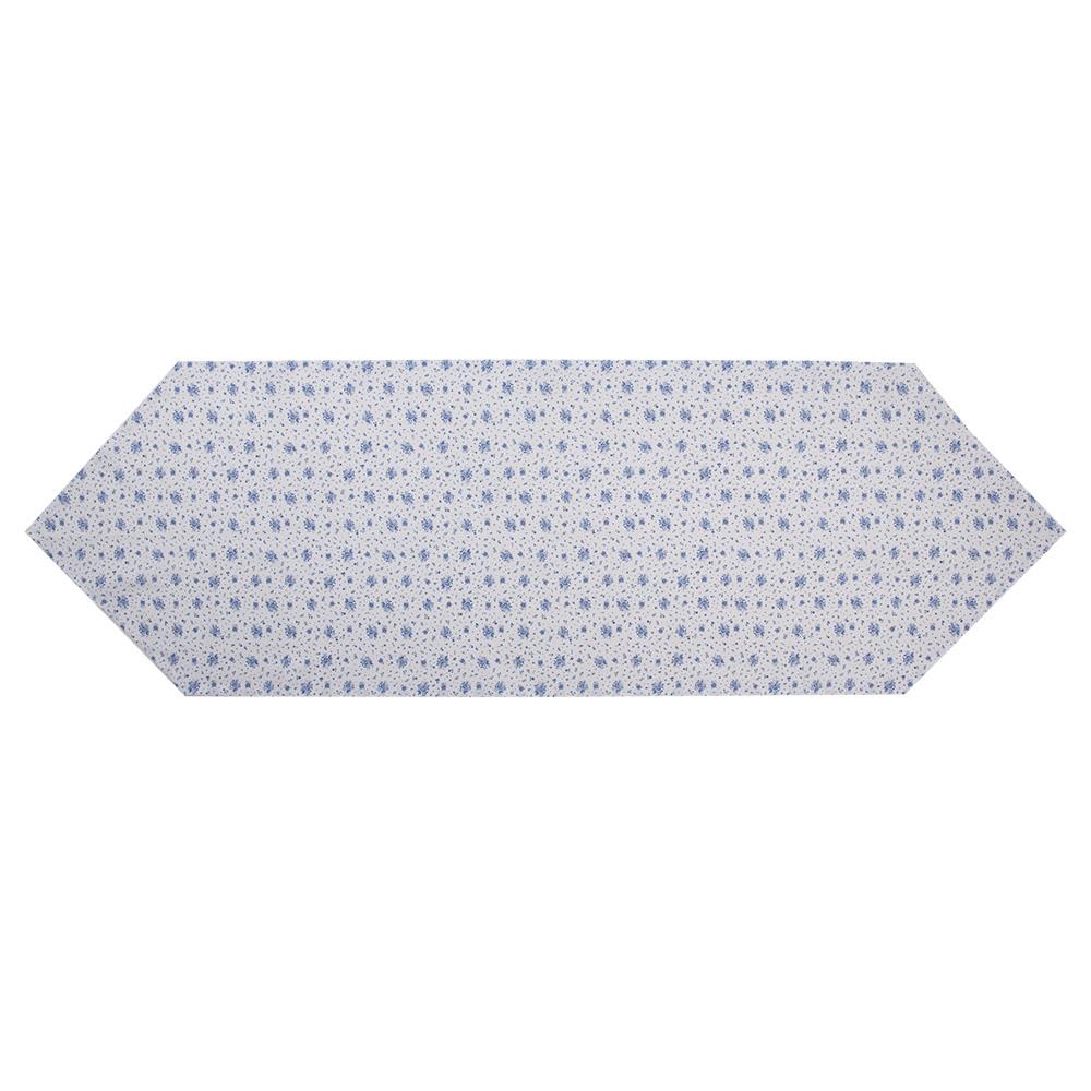 Clayre & Eef Tafelloper  50x160 cm Wit Blauw Katoen Rechthoek Roosjes