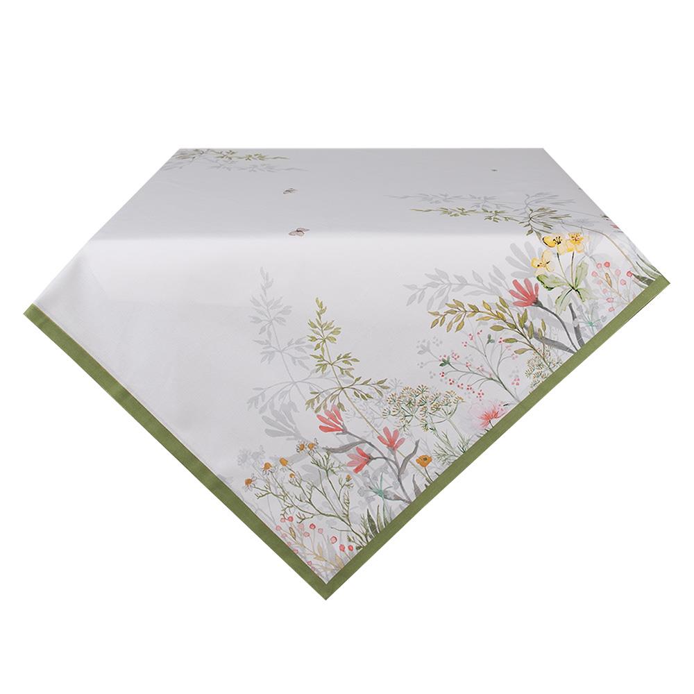 Clayre & Eef Tafelkleed  100x100 cm Wit Katoen Bloemen Tafellaken