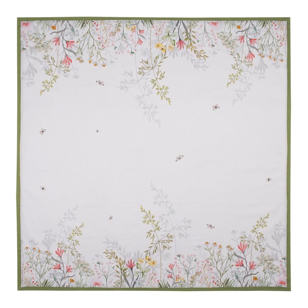 Clayre & Eef Tafelkleed  100x100 cm Wit Katoen Bloemen Tafellaken