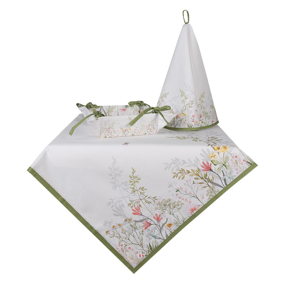 Clayre & Eef Tafelkleed  100x100 cm Wit Katoen Bloemen Tafellaken