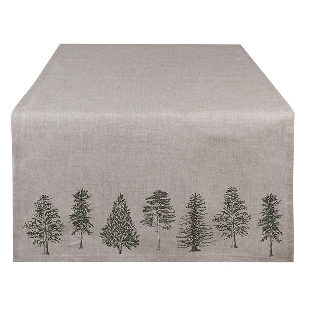 Clayre & Eef Tafelloper  50x140 cm Beige Groen Katoen Rechthoek